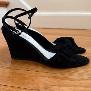 Banana Republic Black Suede open toe heels.